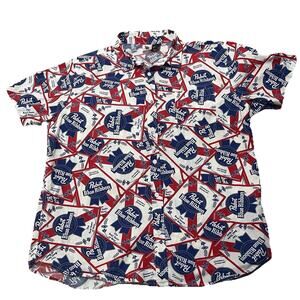 Pabst Blue Ribbon Beer Men’s Button-Down Camp Shirt Size XL